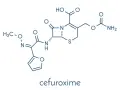 Struktura chemiczna cefuroksymu, antybiotyku z grupy cefalosporyn, znanego też jako Zinnat.