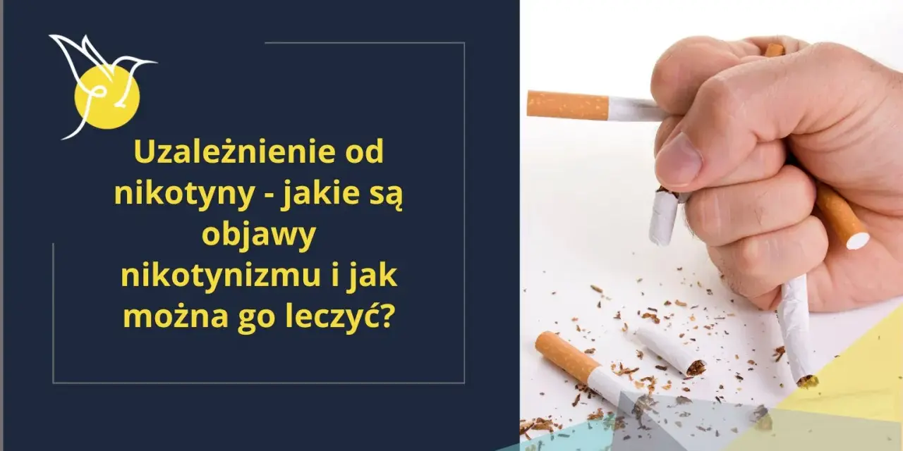 Dłoń miażdży papierosy, symbolizując walkę z uzależnieniem od nikotyny i objawami nikotynizmu.