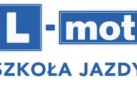 Logo szkoły jazdy "L-mot" z napisem "SZKOŁA JAZDY".