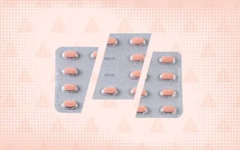 Blister opakowań tabletek, każda zawiera ketrel 25 mg. Tło z ostrzegawczymi trójkątami.
