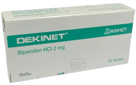 Opakowanie leku Dekinet z biperydenem HCl 2 mg, 30 tabletek.