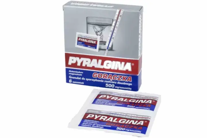 Opakowanie Pyralginy na gorączkę, 6 saszetek po 500 mg. Sprawdź pyralgina dawkowanie.