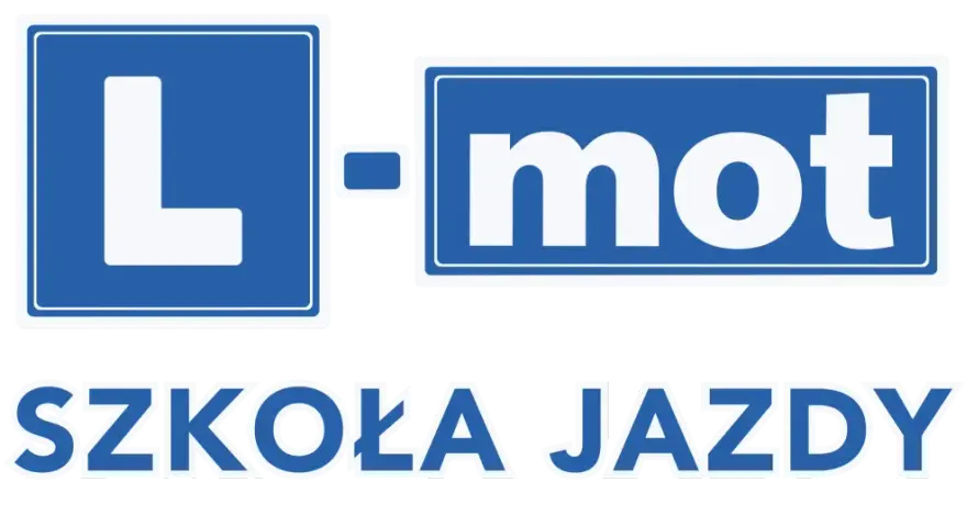 Logo szkoły jazdy "L-mot" z napisem "SZKOŁA JAZDY".